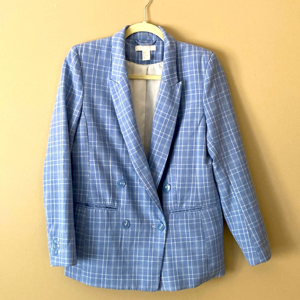 H&M light blue windowpane blazer
